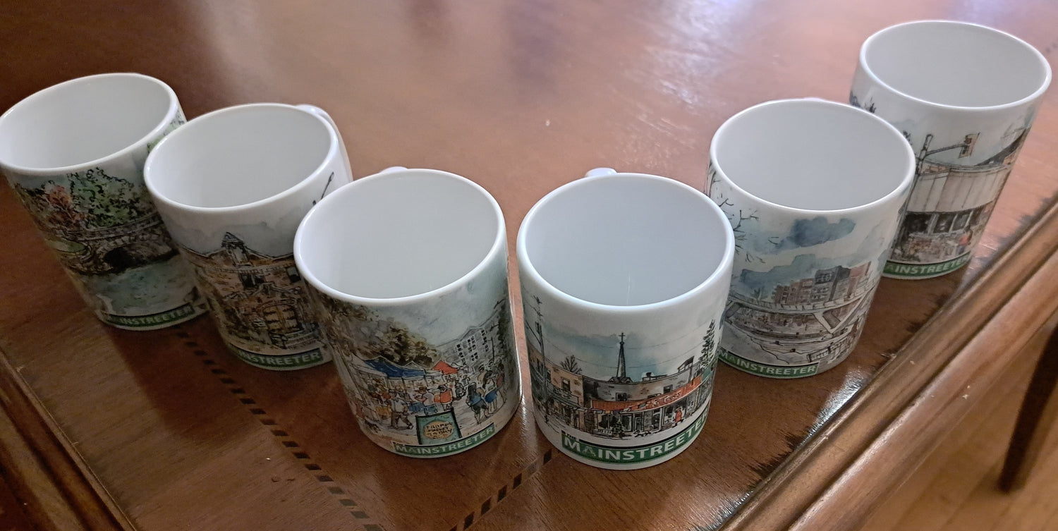 The Mainstreeter Mug Collection featuring Tim Hunt's Old Ottawa East sketches