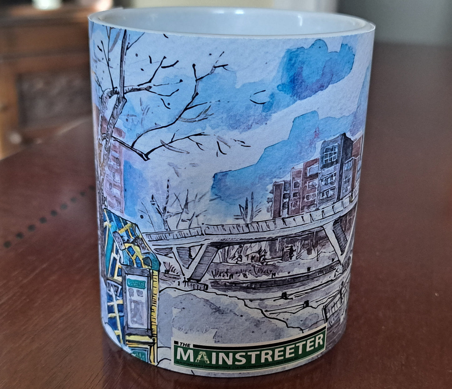 The Mainstreeter 'Flora Footbridge' Mug featuring Tim Hunt's Old Ottawa East sketches