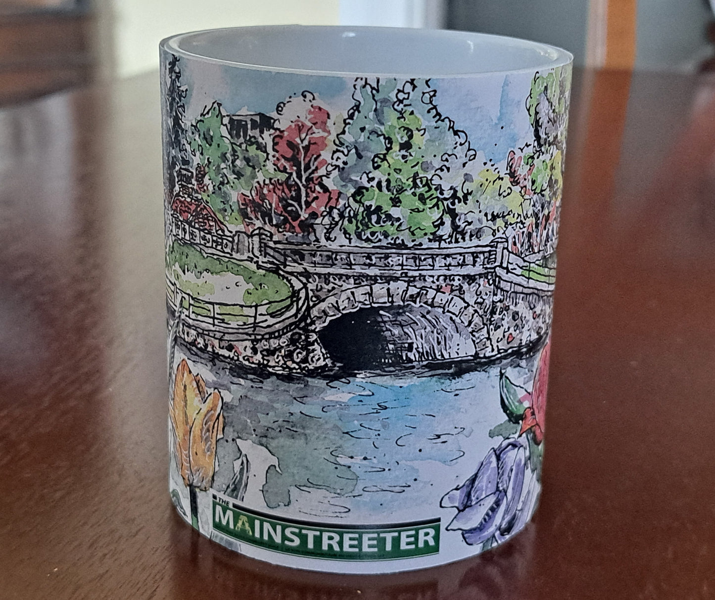 The Mainstreeter 'Patterson Creek Bridge' Mug featuring Tim Hunt's Old Ottawa East sketches